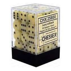 Chessex - D6 Brick 12mm Opaque Dice (36) - Ivory / Black