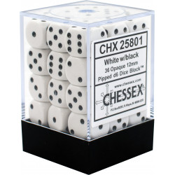 Chessex - D6 Brick 12mm Opaque Dice (36) - White / Black